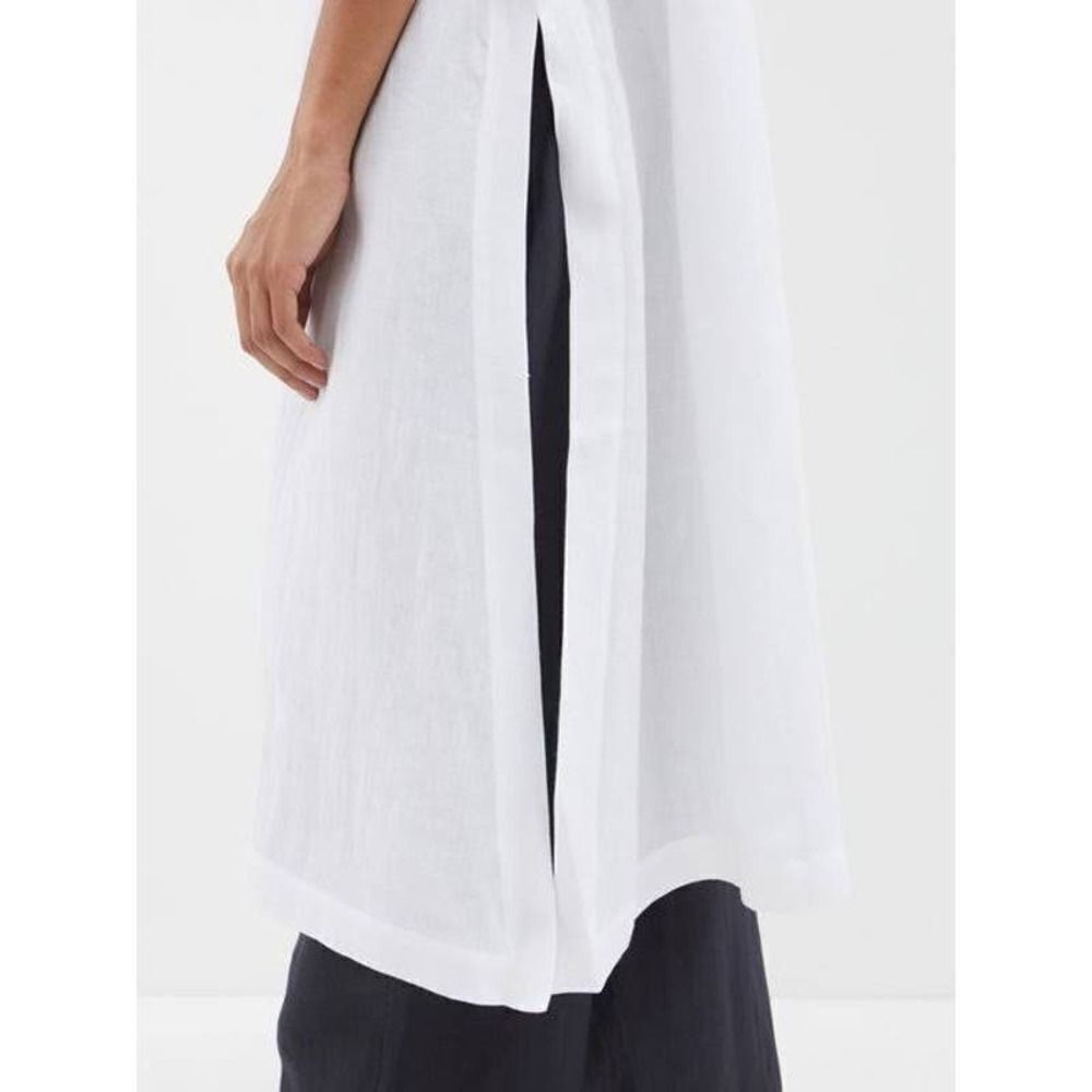 ESKANDAR   Slim A-line Sleeveless Shirtdress With Collar In White size 1 - Picture 2 of 8